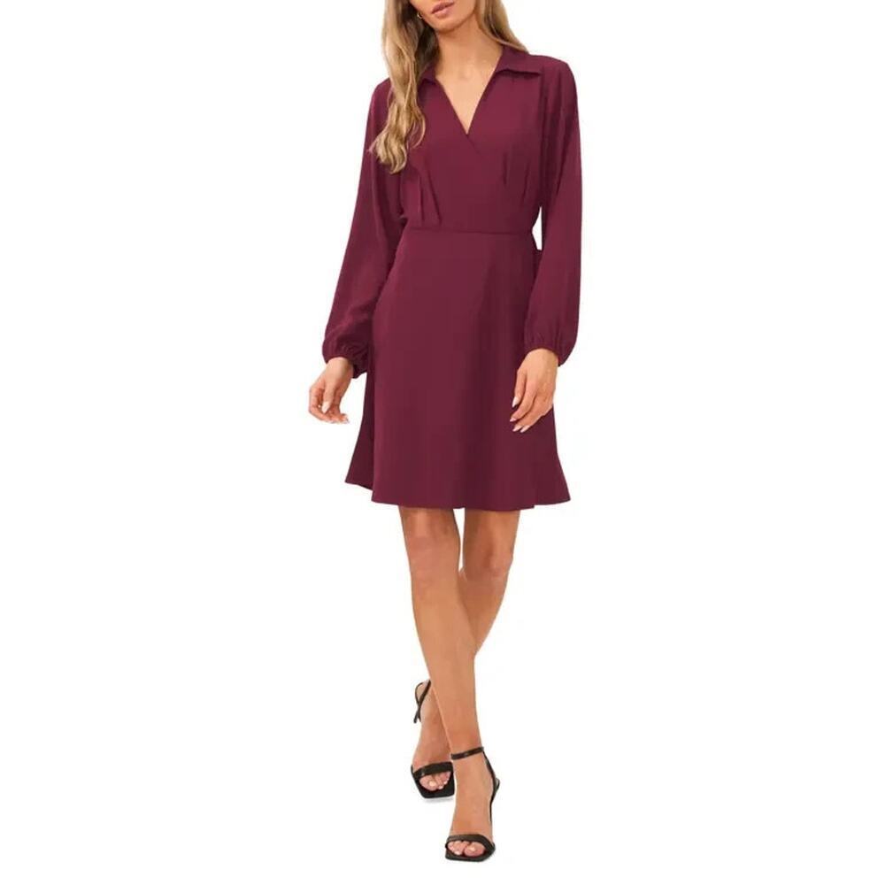 NEW Halogen Faux Wrap Dress Long Sleeve Women's Burgundy Size 3X